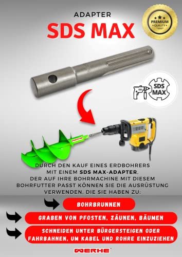 WERHE SDS Max Adapter für Erdbohrer – verbindet Bohrmaschinen mit SDS Max Aufnahme und WERHE Erdbohrern (40-200 mm) – Stabil aus Stahl, 140 mm Länge - Image 10